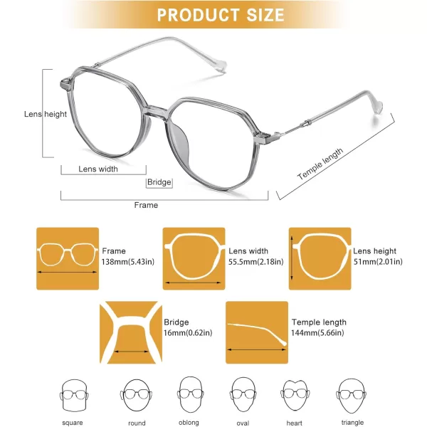 DUCO Blue Light Glasses for Men Women Blue Ray Blocking Glasses Computer Gaming Glasses Retro Square Eyeglasses 5218Grey