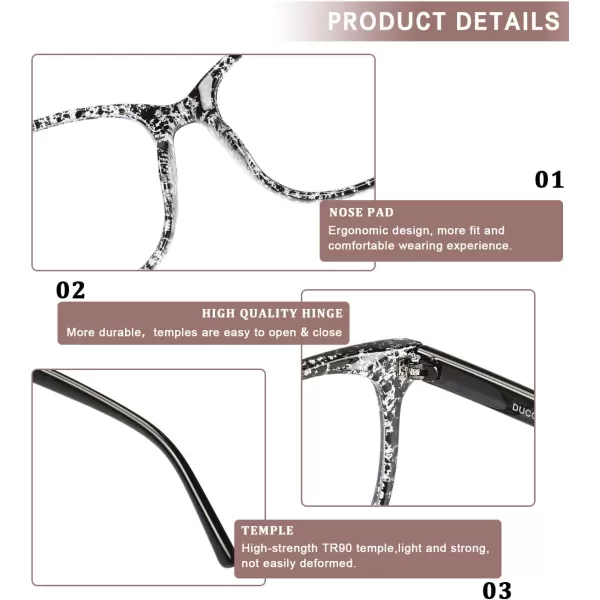 DUCO Blue Light Glasses for Men Women Blue Ray Blocking Glasses Computer Gaming Glasses Square Reading Eyeglasses 5205Black White