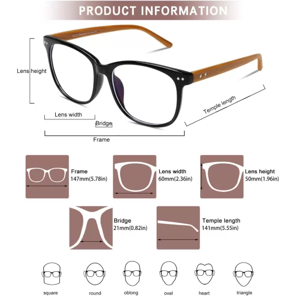 DUCO Blue Light Glasses for Men Women Blue Ray Blocking Glasses Computer Gaming Glasses Square Reading Eyeglasses 5205Black Yellow
