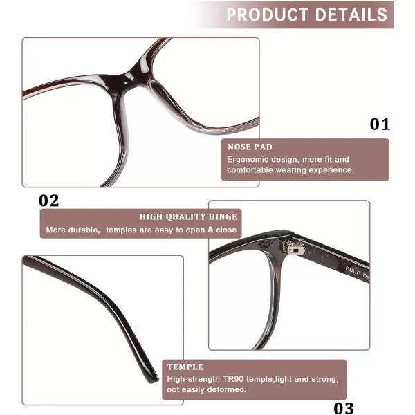 DUCO Blue Light Glasses for Men Women Blue Ray Blocking Glasses Computer Gaming Glasses Square Reading Eyeglasses 5205Brown