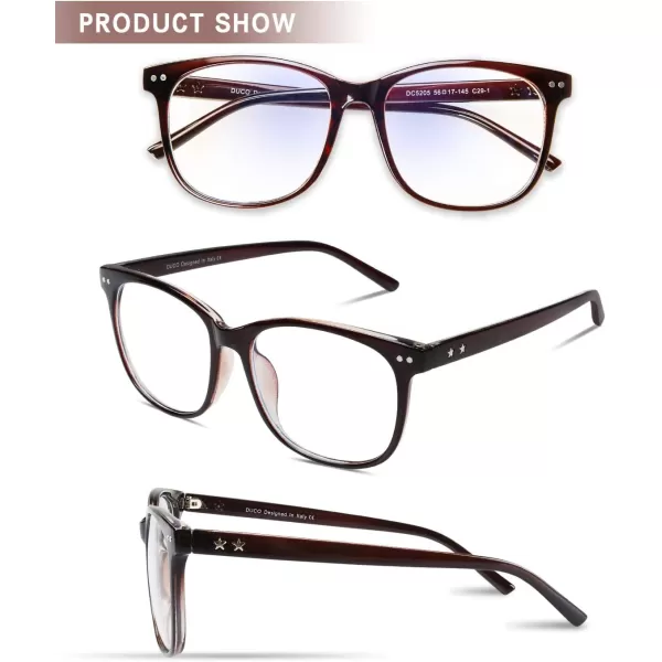 DUCO Blue Light Glasses for Men Women Blue Ray Blocking Glasses Computer Gaming Glasses Square Reading Eyeglasses 5205Brown