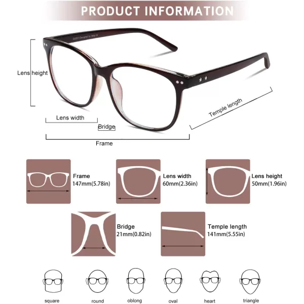 DUCO Blue Light Glasses for Men Women Blue Ray Blocking Glasses Computer Gaming Glasses Square Reading Eyeglasses 5205Brown