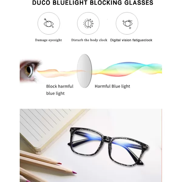 DUCO Blue Light Glasses for Men Women Blue Ray Blocking Glasses Computer Glasses for Teens Non prescription Eyeglasses 5201Black White