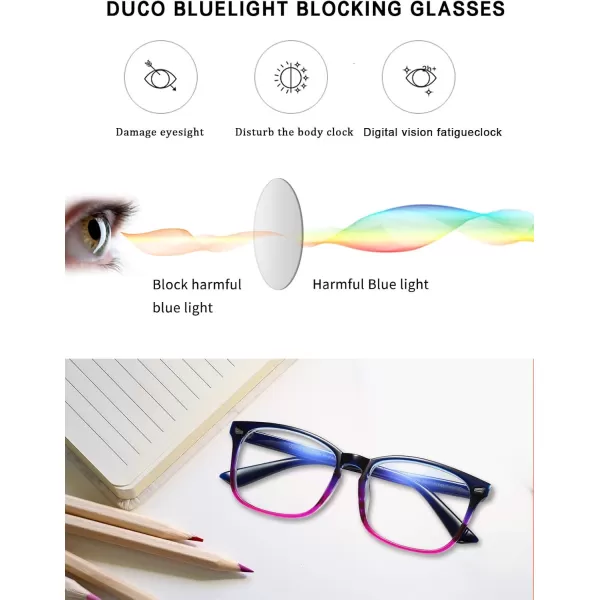 DUCO Blue Light Glasses for Men Women Blue Ray Blocking Glasses Computer Glasses for Teens Non prescription Eyeglasses 5201Blue Purple