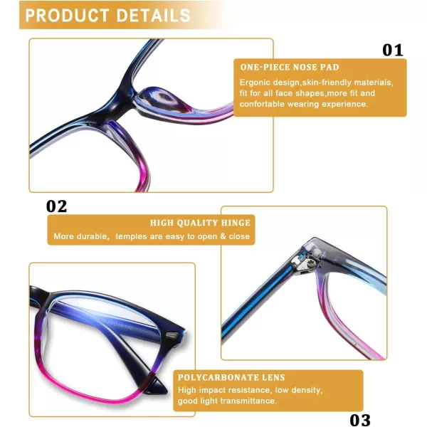DUCO Blue Light Glasses for Men Women Blue Ray Blocking Glasses Computer Glasses for Teens Non prescription Eyeglasses 5201Blue Purple