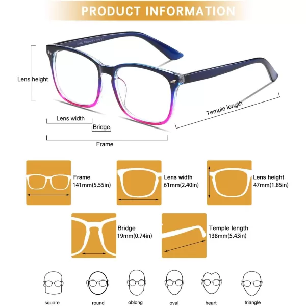 DUCO Blue Light Glasses for Men Women Blue Ray Blocking Glasses Computer Glasses for Teens Non prescription Eyeglasses 5201Blue Purple