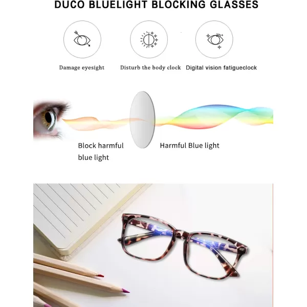 DUCO Blue Light Glasses for Men Women Blue Ray Blocking Glasses Computer Glasses for Teens Non prescription Eyeglasses 5201Tortoise