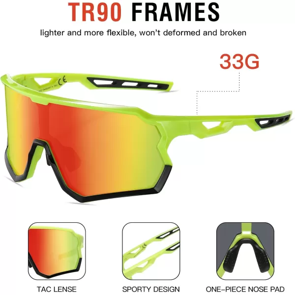 DUCO Cycling Sunglasses Men Women Polarized Sports Sunglasses TR90 Baseball Fishing Sun glasses uv 400 Protection 0035Fluor Green Frame Revo Orange Lens
