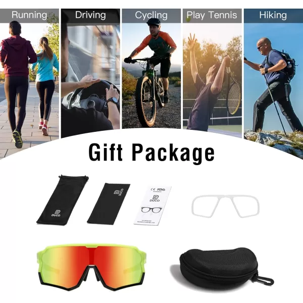 DUCO Cycling Sunglasses Men Women Polarized Sports Sunglasses TR90 Baseball Fishing Sun glasses uv 400 Protection 0035Fluor Green Frame Revo Orange Lens