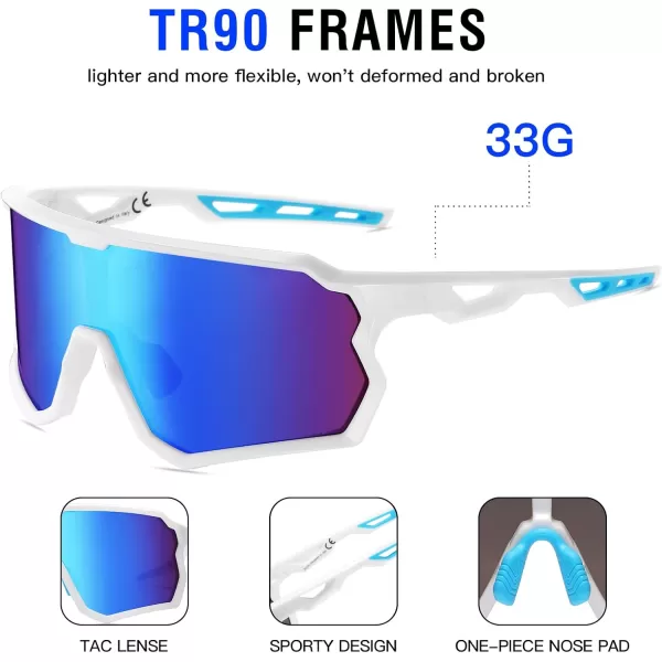 DUCO Cycling Sunglasses Men Women Polarized Sports Sunglasses TR90 Baseball Fishing Sun glasses uv 400 Protection 0035White Frame Revo Blue Lens