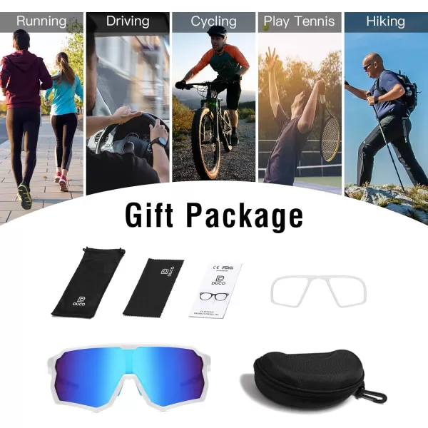 DUCO Cycling Sunglasses Men Women Polarized Sports Sunglasses TR90 Baseball Fishing Sun glasses uv 400 Protection 0035White Frame Revo Blue Lens