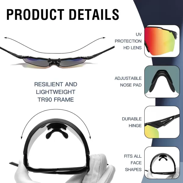DUCO Cycling Sunglasses for Men Women Sports Sunglasses uv 400 Protection TR90 Baseball Driving Fishing Sun glasses 0038Black Frame Black Temple Revo Red Lens