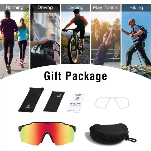 DUCO Cycling Sunglasses for Men Women Sports Sunglasses uv 400 Protection TR90 Baseball Driving Fishing Sun glasses 0038Black Frame Black Temple Revo Red Lens
