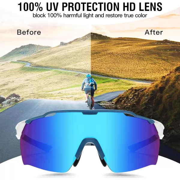 DUCO Cycling Sunglasses for Men Women Sports Sunglasses uv 400 Protection TR90 Baseball Driving Fishing Sun glasses 0038Blue Frame White Temple Revo Blue Lens