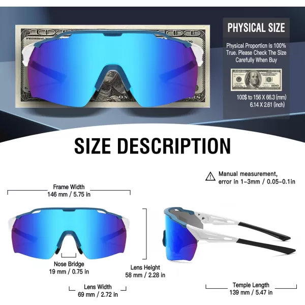 DUCO Cycling Sunglasses for Men Women Sports Sunglasses uv 400 Protection TR90 Baseball Driving Fishing Sun glasses 0038Blue Frame White Temple Revo Blue Lens