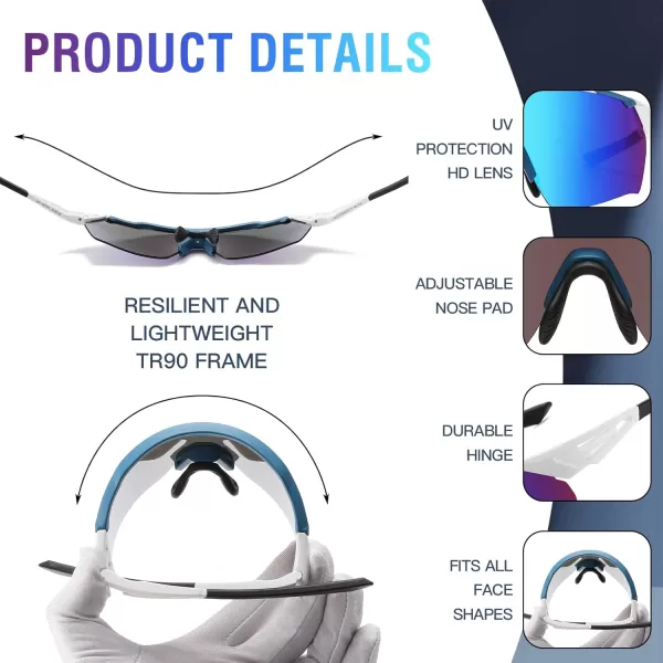 DUCO Cycling Sunglasses for Men Women Sports Sunglasses uv 400 Protection TR90 Baseball Driving Fishing Sun glasses 0038Blue Frame White Temple Revo Blue Lens