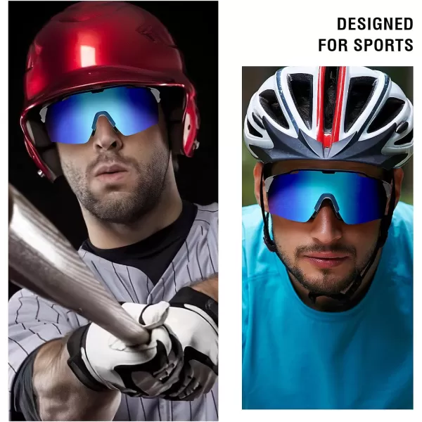 DUCO Cycling Sunglasses for Men Women Sports Sunglasses uv 400 Protection TR90 Baseball Driving Fishing Sun glasses 0038Blue Frame White Temple Revo Blue Lens