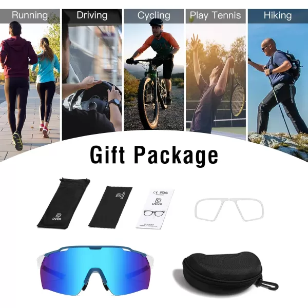 DUCO Cycling Sunglasses for Men Women Sports Sunglasses uv 400 Protection TR90 Baseball Driving Fishing Sun glasses 0038Blue Frame White Temple Revo Blue Lens