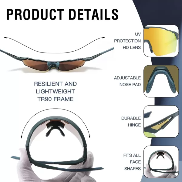 DUCO Cycling Sunglasses for Men Women Sports Sunglasses uv 400 Protection TR90 Baseball Driving Fishing Sun glasses 0038Green Frame Green Temple Revo Gold Lens
