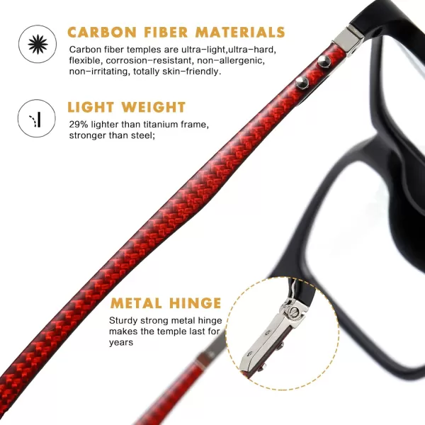DUCO Luxury Carbon Fiber Temple Eyewear Blue Light Blocking Glasses for Men and Women Glasses for Computer Eye Strain5220 Black Frame Red Temple