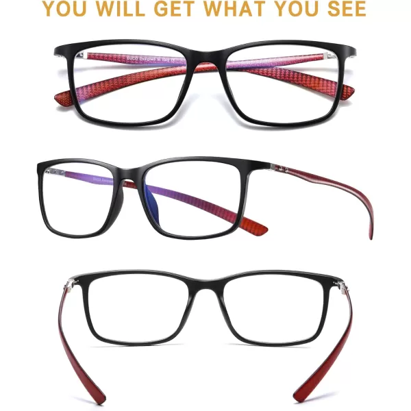 DUCO Luxury Carbon Fiber Temple Eyewear Blue Light Blocking Glasses for Men and Women Glasses for Computer Eye Strain5220 Black Frame Red Temple