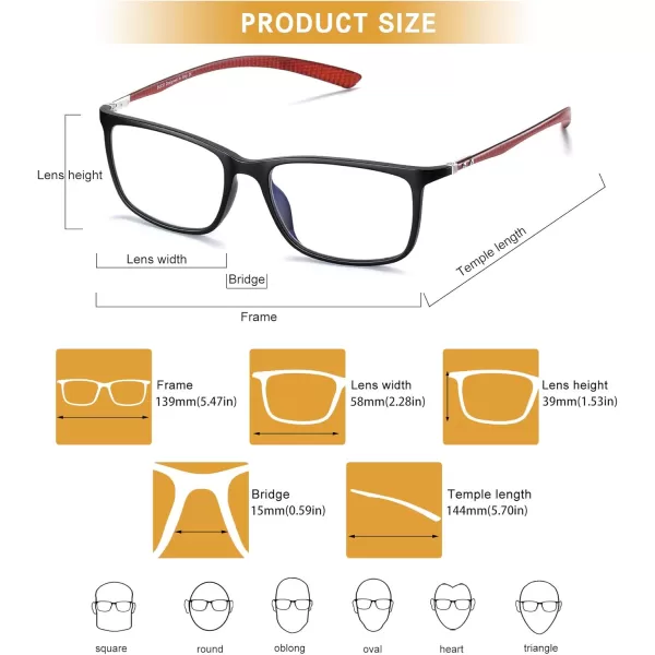 DUCO Luxury Carbon Fiber Temple Eyewear Blue Light Blocking Glasses for Men and Women Glasses for Computer Eye Strain5220 Black Frame Red Temple