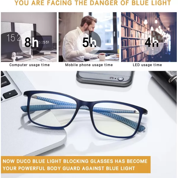 DUCO Luxury Carbon Fiber Temple Eyewear Blue Light Blocking Glasses for Men and Women Glasses for Computer Eye Strain5220 Blue Frame Blue Temple