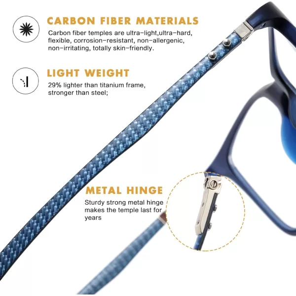 DUCO Luxury Carbon Fiber Temple Eyewear Blue Light Blocking Glasses for Men and Women Glasses for Computer Eye Strain5220 Blue Frame Blue Temple