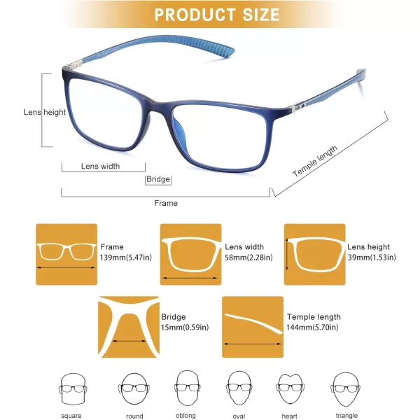 DUCO Luxury Carbon Fiber Temple Eyewear Blue Light Blocking Glasses for Men and Women Glasses for Computer Eye Strain5220 Blue Frame Blue Temple