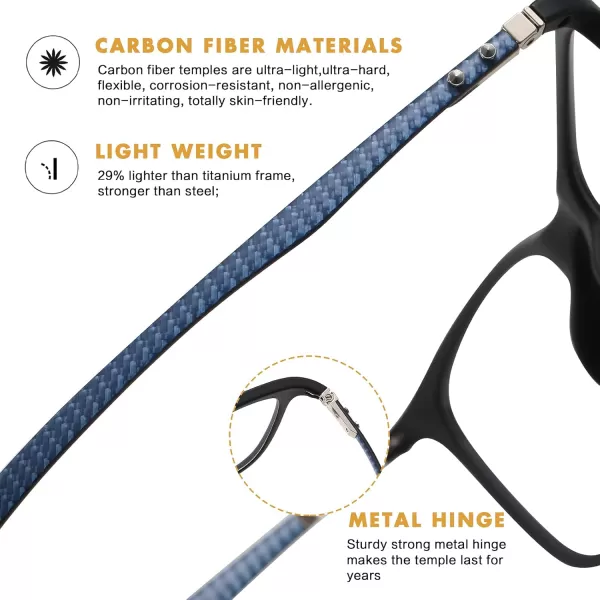 DUCO Luxury Carbon Fiber Temple Eyewear Blue Light Blocking Glasses for Men and Women Glasses for Computer Eye Strain5221 Black Frame Blue Temple