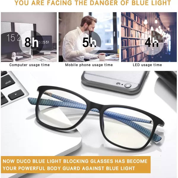 DUCO Luxury Carbon Fiber Temple Eyewear Blue Light Blocking Glasses for Men and Women Glasses for Computer Eye Strain5221 Black Frame Blue Temple