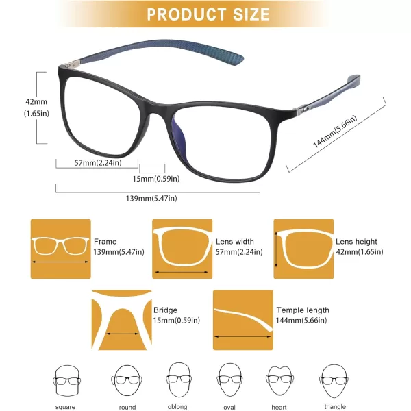 DUCO Luxury Carbon Fiber Temple Eyewear Blue Light Blocking Glasses for Men and Women Glasses for Computer Eye Strain5221 Black Frame Blue Temple