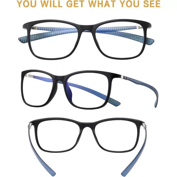 DUCO Luxury Carbon Fiber Temple Eyewear Blue Light Blocking Glasses for Men and Women Glasses for Computer Eye Strain5221 Black Frame Blue Temple