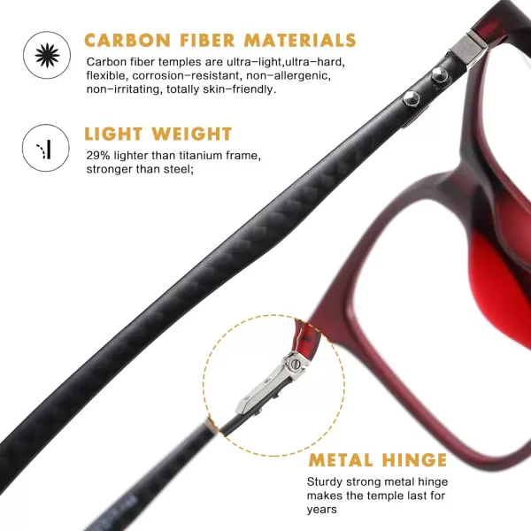 DUCO Luxury Carbon Fiber Temple Eyewear Blue Light Blocking Glasses for Men and Women Glasses for Computer Eye Strain5221 Red Frame Black Temple