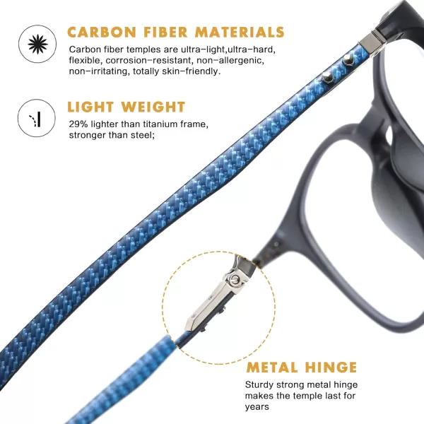 DUCO Luxury Carbon Fiber Temple Eyewear Blue Light Blocking Glasses for Men and Women Glasses for Computer Eye Strain5222 Black Frame Blue Temple