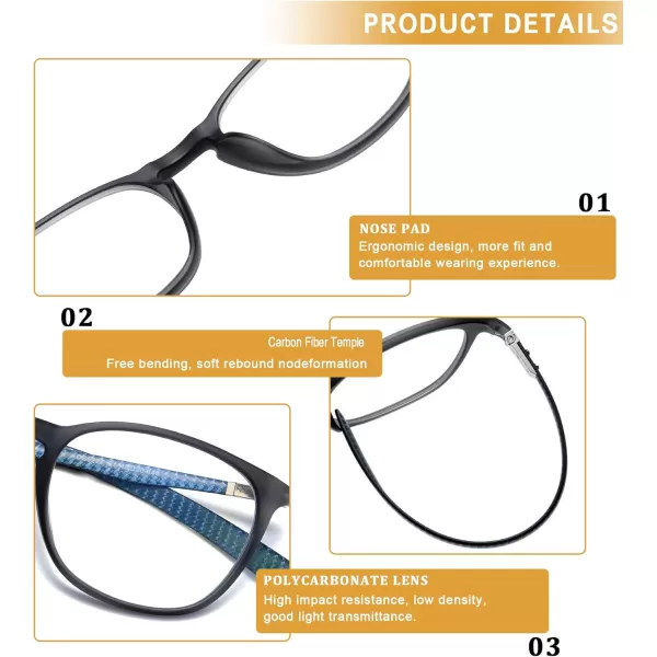 DUCO Luxury Carbon Fiber Temple Eyewear Blue Light Blocking Glasses for Men and Women Glasses for Computer Eye Strain5222 Black Frame Blue Temple