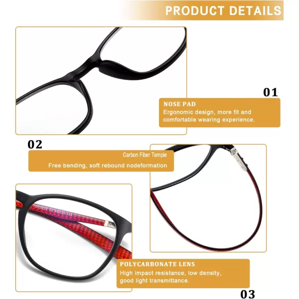DUCO Luxury Carbon Fiber Temple Eyewear Blue Light Blocking Glasses for Men and Women Glasses for Computer Eye Strain5222 Black Frame Red Temple