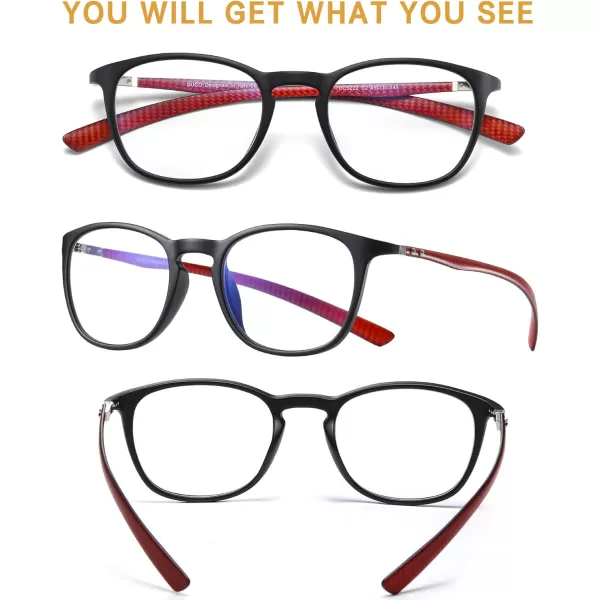 DUCO Luxury Carbon Fiber Temple Eyewear Blue Light Blocking Glasses for Men and Women Glasses for Computer Eye Strain5222 Black Frame Red Temple