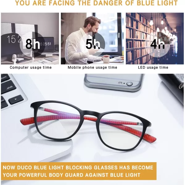 DUCO Luxury Carbon Fiber Temple Eyewear Blue Light Blocking Glasses for Men and Women Glasses for Computer Eye Strain5222 Black Frame Red Temple