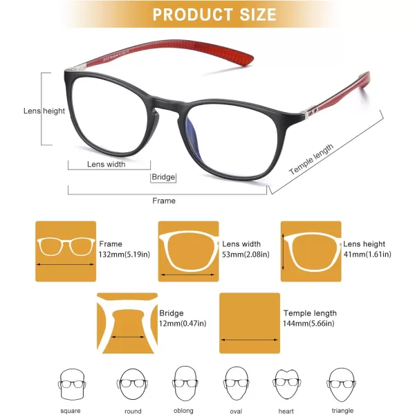 DUCO Luxury Carbon Fiber Temple Eyewear Blue Light Blocking Glasses for Men and Women Glasses for Computer Eye Strain5222 Black Frame Red Temple