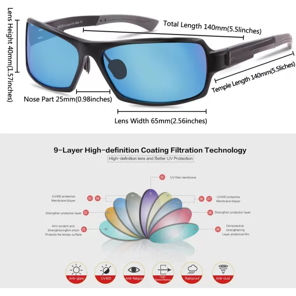 DUCO Mens Sports Style Polarized Sunglasses Carbon Fiber Unbreakable Frame X6 9019 Blue