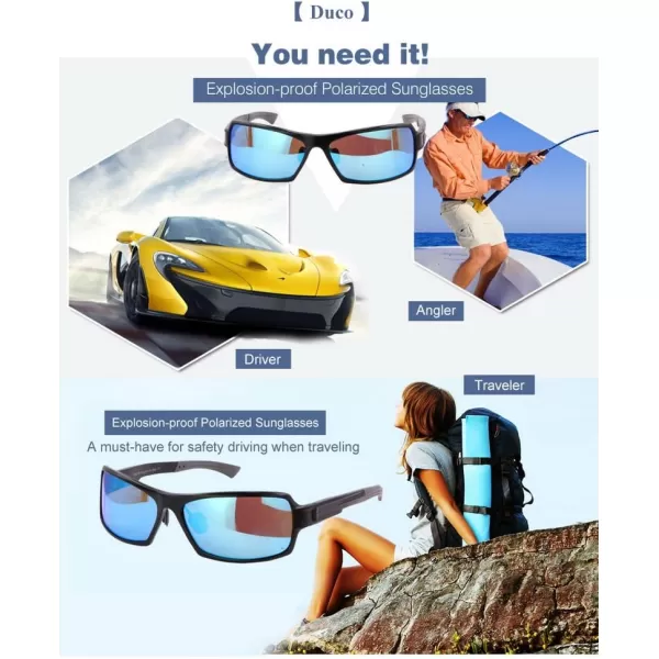 DUCO Mens Sports Style Polarized Sunglasses Carbon Fiber Unbreakable Frame X6 9019 Blue