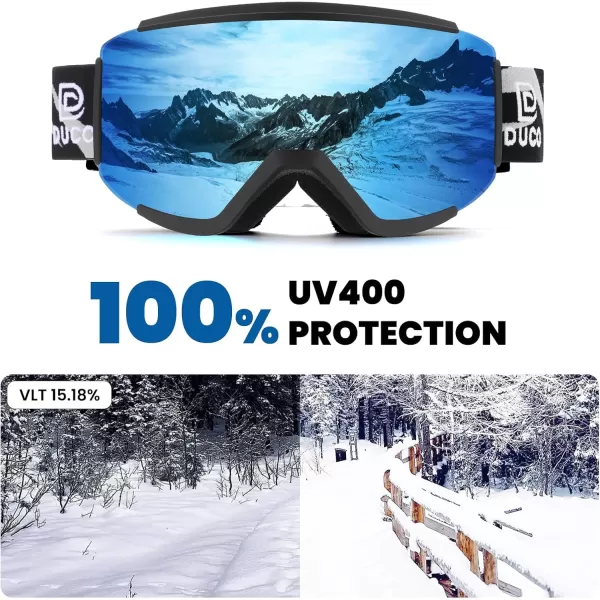DUCO OTG Ski Goggles Over Glasses SkiSnowboard Goggles for Men Women UV400 Protection AntiFog Skiing Snow Goggles DCS003Black Blue