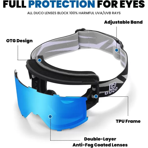 DUCO OTG Ski Goggles Over Glasses SkiSnowboard Goggles for Men Women UV400 Protection AntiFog Skiing Snow Goggles DCS003Black Blue