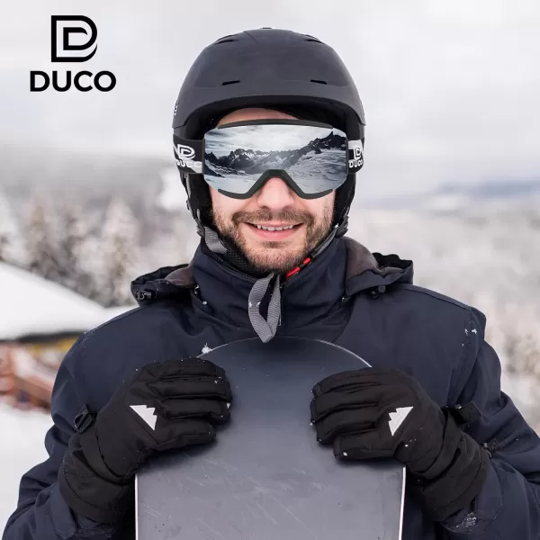 DUCO OTG Ski Goggles Over Glasses SkiSnowboard Goggles for Men Women UV400 Protection AntiFog Skiing Snow Goggles DCS003Black Silver