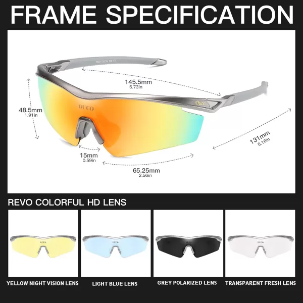DUCO Polarized Sports Cycling Sunglasses for Men with 5 Interchangeable Lenses for Running Golf Fishing Hiking Baseball0022 Gunmetal