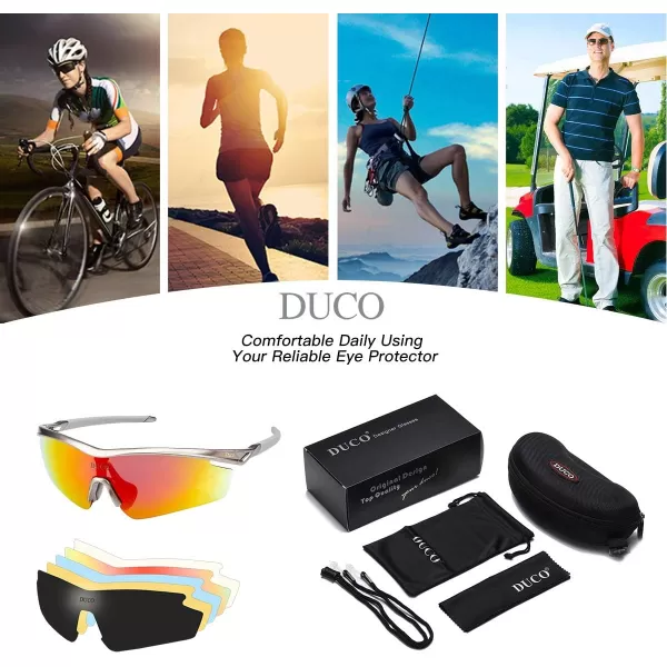 DUCO Polarized Sports Cycling Sunglasses for Men with 5 Interchangeable Lenses for Running Golf Fishing Hiking Baseball0022 Gunmetal