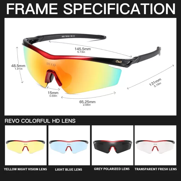 DUCO Polarized Sports Cycling Sunglasses for Men with 5 Interchangeable Lenses for Running Golf Fishing Hiking Baseball0022 Red