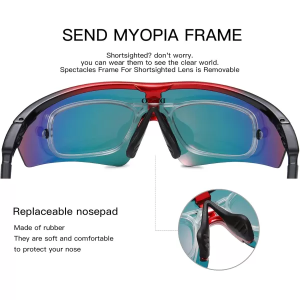 DUCO Polarized Sports Cycling Sunglasses for Men with 5 Interchangeable Lenses for Running Golf Fishing Hiking Baseball0022 Red