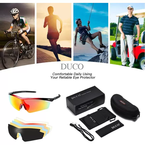 DUCO Polarized Sports Cycling Sunglasses for Men with 5 Interchangeable Lenses for Running Golf Fishing Hiking Baseball0022 Red